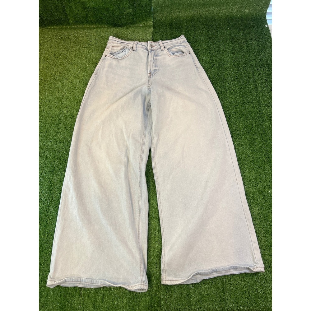 Almost Famous Womens 7-30 Baggy Jeans Light Wash Wide Leg High‎ Rise Denim Blue